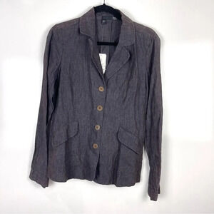 NEW Eileen Fisher Gray Rumpled 100% Linen Delaved Blazer Jacket Women's Size 4
